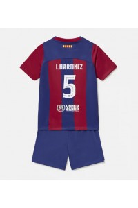 Barcelona Inigo Martinez #5 Jalkapallovaatteet Lasten Kotipeliasu 2023-24 Lyhythihainen (+ Lyhyet housut)